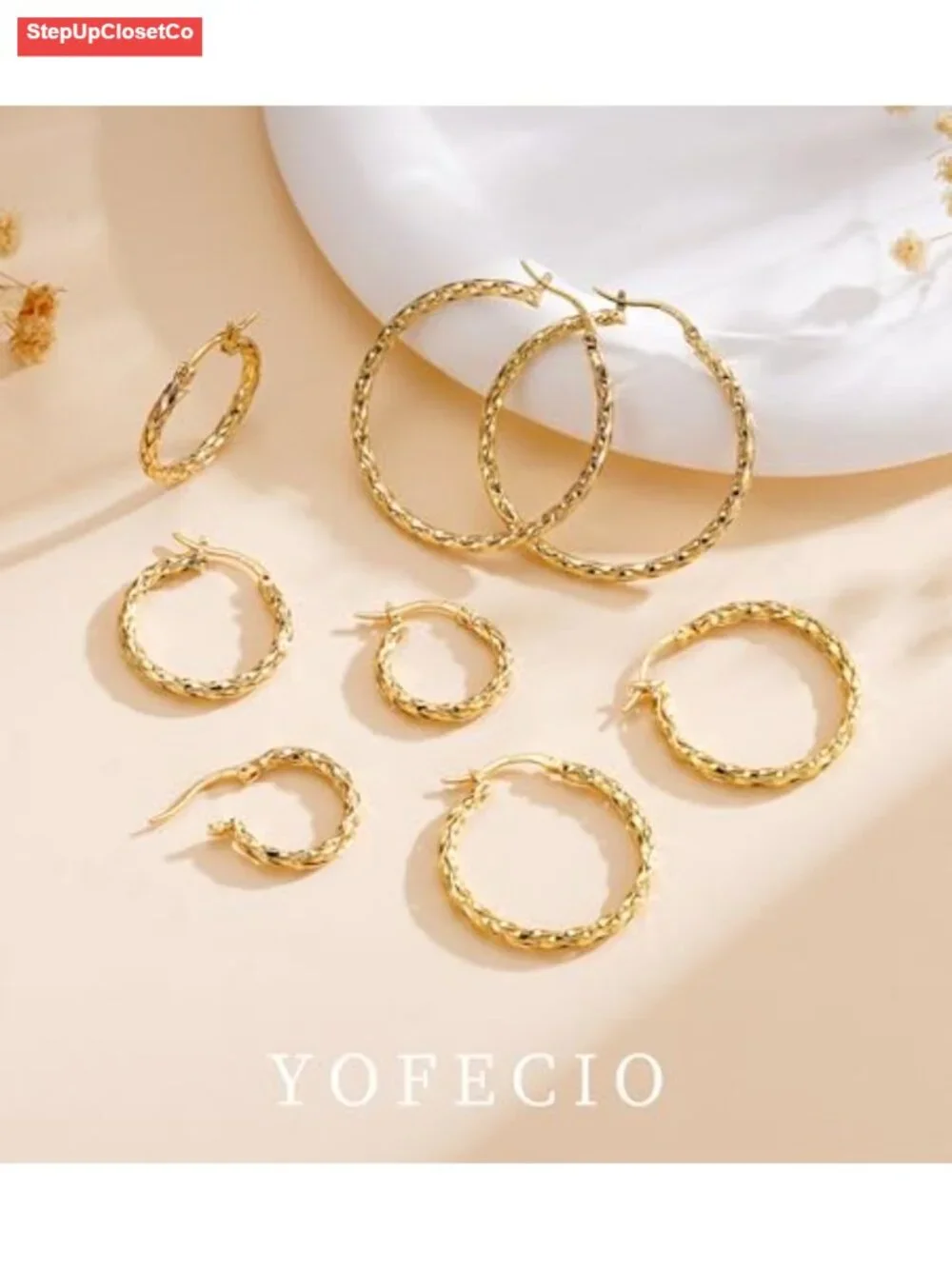14K Gold Plated Twisted Hoop Earrings for Women Hypoallergenic 925 Sterling